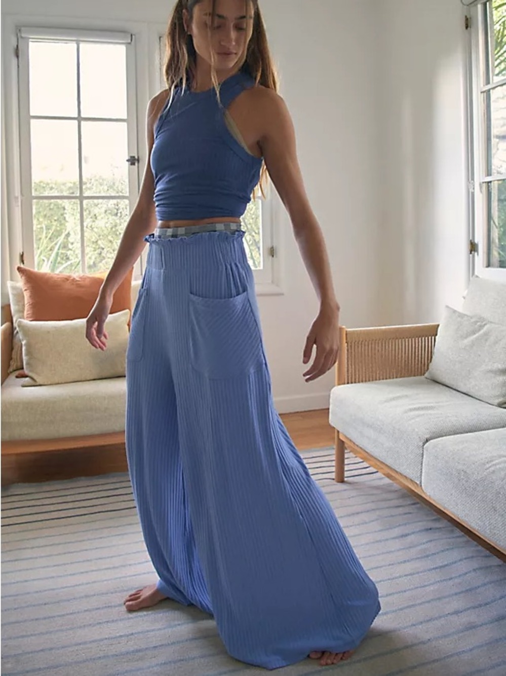 FP Movement Blissed Out Wide-Leg Pleated Pants Periwinkle Blue